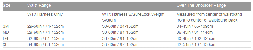 Apeks Wtx Harness Size Chart